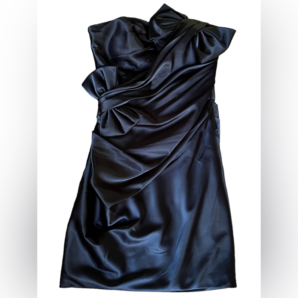 Dalia MacPhee Party Dress Strapless Black Satin Bows Cocktail Homecoming Size 2